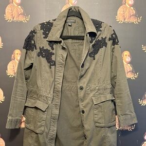 Halogen Green Army Jacket with Embroidered Applique